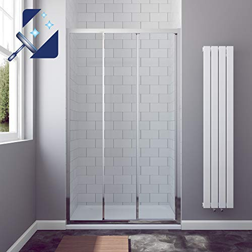 AQUABATOS® 110 x 195 cm Duschtür Nische 3 teilige Schiebetür Dusche Dreiteilige Gleittür Nischenschiebetür Duschwand Glas Nischentür 6mm klarglas Easy-clean Lotus effekt Beschichtung ohne Duschwanne