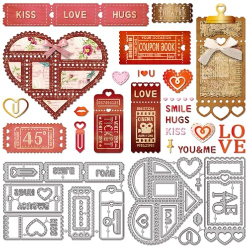 GLOBLELAND Herz Briefmarken Stanzformen Tickets Metall Stanzformen Valentinstag Stanz Und Prägevorlagen Für Scrapbooking Basteln Papierkartenherstellung