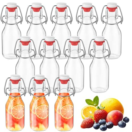 DUBUOZA Glasflaschen 100 ml mit Bügelverschluss,12 Stück Kleine Flaschen zum Befüllen,Bügelflaschen Zum Befüllen,Öl, Wein, Wasser oder Saft