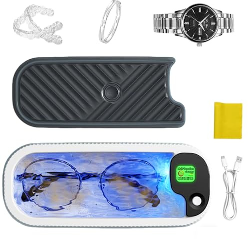 Nzkeuf Ultraschallreinigungsgerät Brille, 300ml Tragbarer Brillenreinigungsgerät mit 3 Reinigungs Modi, Tiefenreinigung, USB Ladefunktion, Mini Ultraschallreiniger für Brille Uhren Schmuck Ohrringe