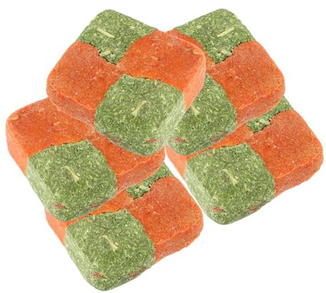 FRCOLOR Kauspielzeug für Kaninchen und Kleintiere 5 Stück Timothy Gras und Karottenpulver Würfel Natürlicher Graskuchen Snack Haustierbedarf für Hamster Meerschweinchen