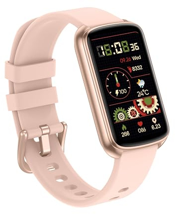 Runlio Fitness Trackers, 1.47 Inch Fitness Watch, Touchscreen Smart Watch with Thin Smartband Design, 5ATM Waterproof Pedometer Step Counter Watch, SPO2 Heart Rate Monitor for Android/iOS,soft red
