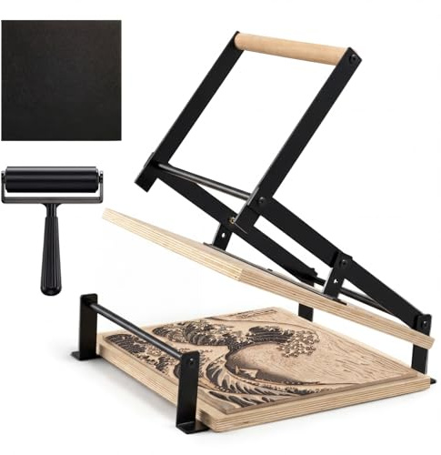 Lanties Máquina de prensa de palanca de mano Linocut con rodillos y almohadillas de fieltro para cortes de linóleo, impresión de corte, bloques de linóleo, kit de herramientas de impresión, bloque de