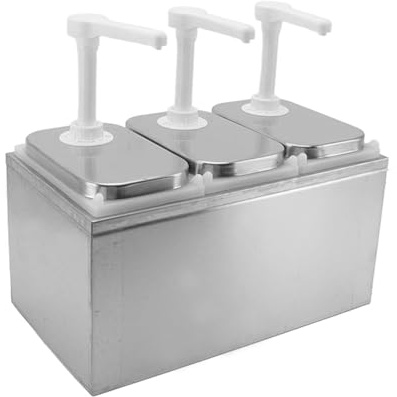 Phefop Distributeur de Sauce, Pompe à Condiments en Plastique et en Acier Inoxydable avec Ressort intégré et capacité de Compression de 30 Ml, pour Ketchup, Moutarde, Miel, Lait, (Pompe triple 2L)
