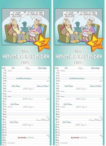 Alpha Edition - Rentnerkalender 2025 Streifenkalender, 15x42cm, Kalender mit 3 Spalten für Termine, 100 jährigem Kalender, Ferienterminen DE/AT/CH, mit Pollenflugkalender und deutschem Kalendarium