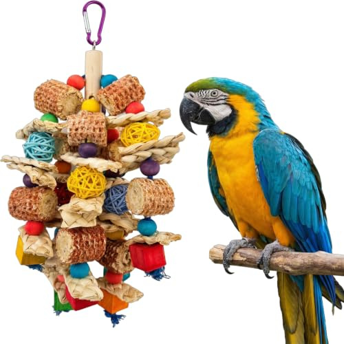 OhebEsx Vogelspielzeug für Große Vögel, Papageienspielzeug aus Natürlichem Material, Robust und Knabberfreundlich, Wellensittich Spielzeug für Beschäftigung, Ideal für Vogelkäfig und Vogelbaum