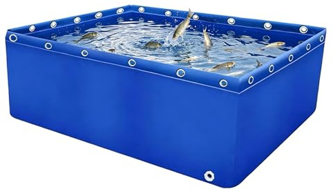 Yopappol Serbatoio per Pesci D'acquario, Laghetto per Pesci in Tela Pieghevole Blu, Piscina Koi Fuori Terra per Carichi Pesanti con Valvola di Scarico per Acquacoltura All'aperto(2x2x1.0m)