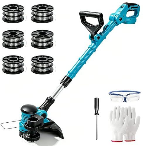 Akku Rasentrimmer Rasenkantenschneider Freischneider kompatibel mit Makita 18V (ohne Akkus), mit 6 Ersatzspulen 30 cm Schnittdurchmesser, Rasenmäher Teleskopgriff Für Einfaches Trimmen Rasenschneiden