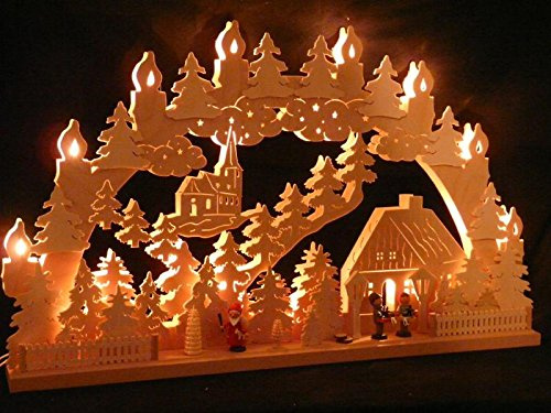 Rudolphs Schatzkiste Schwibbogen mit Weihnachtsfiguren und Beleuchtung BxHxT 70x40x7cm NEU Lichterbogen Fensterbogen Spitzbogen Erzgebirge Seiffen Weihnachten Licht Holz Dekoration Beleuchtung