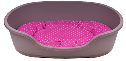 adena Hundekorb 58 x 38 cm Taupe + Kissen Tupfen pink