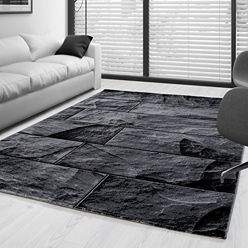 SIMPEX Tappeti a pelo corto, Disegno in pietra, Tappeto Nero, 160 x 230 cm, Tappeti in stile moderno, Tappeto soggiorno