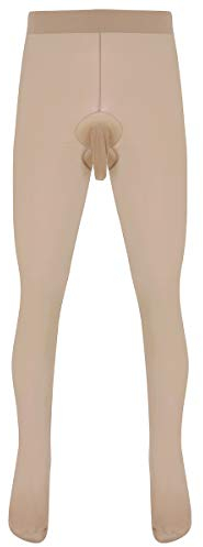 Freebily Herren Strumpfhose Transparent Leggings mit/Ohne Penishülle Lange Unterhose mit Bugle Pouch Männer Sport Fitness Unterwäsche Pantyhose Hautfarbe A Einheitsgröße