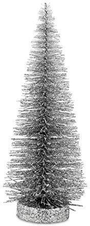 Deko Glitzerbaum 25 cm - großer Metall-Tannenbaum hell-Silber Ø 10 cm - Dekobaum für Advent, Weihnachten und Winter