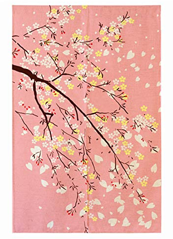 LIGICKY Noren Rideau Japonais Long Tapisserie Fenêtre Rideaux Panneau Tenture Tapisserie Décoration Rose (85×150cm, Lleur de Cerisier)
