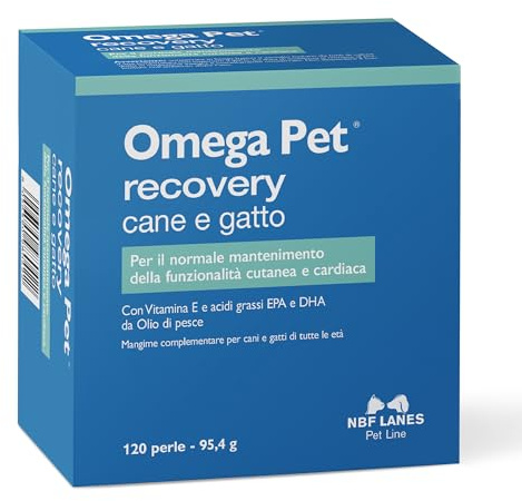 NBF Lanes | Omega Pet Recovery Cane e Gatto, 120 Perle Appetibili, per il Normale Mantenimento della Funzionalità Cutanea e Cardiaca