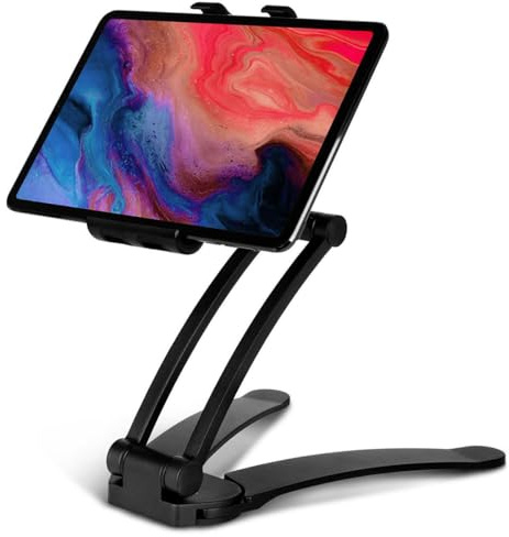 moex View Mount Tablet Halterung und Handy Ständer höhenverstellbar, Tabletständer und Wandhalterung 360 Grad drehbar, Stabiler Aluminium Halter Stand für iPhone, iPad, Samsung Tab – Schwarz