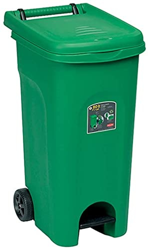 Cubo de basura para la recogida diferenciada de residuos, contenedores con tope de plástico interior y exterior, fuerte 80 l, con ruedas para una movilidad fácil, verde