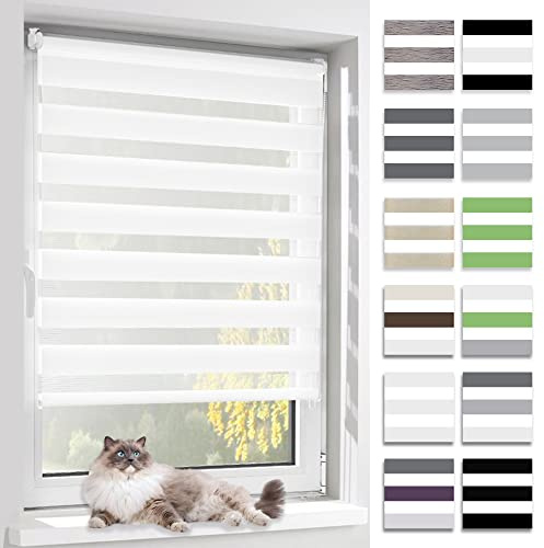 BelleMax Doppelrollo Klemmfix ohne Bohren & mit Bohren, Weiß B90 x H120 cm (Stoffbreite 90cm), Duo Rollo, Fensterrollo lichtdurchlässig & Blickdicht, Klemmrollo Sichtschutz & Sonnenschutz