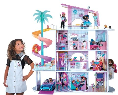 L.O.L. Surprise! OMG House of Surprises - 85+ Überraschungen, 4 Stories, 10 Räume - Inklusive Möbel, Accessoires und mehr - passend für LOL Surprise & OMG Dolls - Sammelpuppenhaus für Mädchen ab 3+