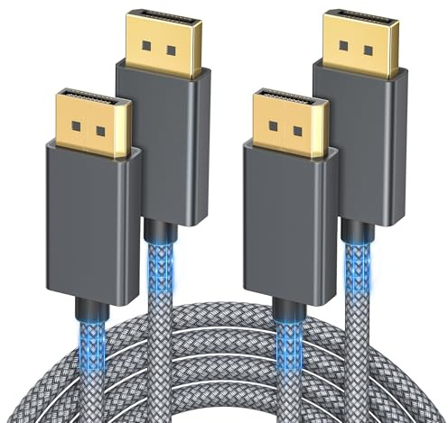 Câble DisplayPort 8K 60Hz 4.5M(2-Pack),Cordon ultra rapide DP 1.4 mâle pour ordinateur portable/PC/TV/moniteur de jeux,Prise en charge la bande passante HBR3 de 32.4Gbps,4K@144Hz,2K@165Hz,1080P@240Hz