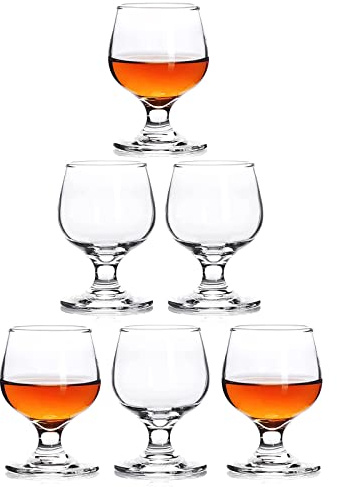 Valeways 3.5oz Shot Glass Set of 6 - Clear, Cute Glasses Perfect for Tasting Brandy - Glass Snifters