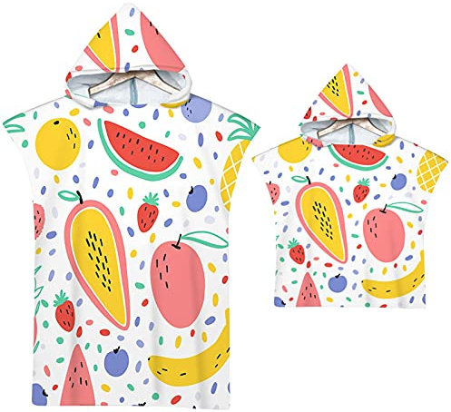 Erwachsene Kinder Strandtuch Wickeln Bademantel Poncho mit Kapuze Mikrofaser Frucht Grafik Druck Umhänge Kapuzen Erwachsene Bademantel zum Schwimmen Strand
