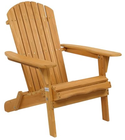 VINGLI Folding Adirondack Chairs Wood Lawn Chair Wooden Lounger 350 LBs Support Fire Pit Seating Natural Finished Weather Resistant Indoor Outdoor Furniture