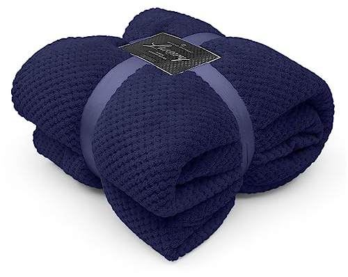 GC GAVENO CAVAILIA Teddy Bear Thermal Warm & Cosy Popcorn Fleece Thick Blankets Throw Bed, Soft & Cosy Sherpa Fleece Throw Blanket, 200x240 Cm, Navy