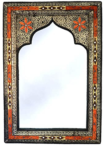 Orient Spiegel Wandspiegel, Spiegel Marokkanisch 50x80, Spiegel zum Aufhängen, Spiegel Deko, handgefertigter Vintage-Antik-Rahmen, Spiegel groß, Spiegel Holz, Spiegel Wand, arabisch Spiegel