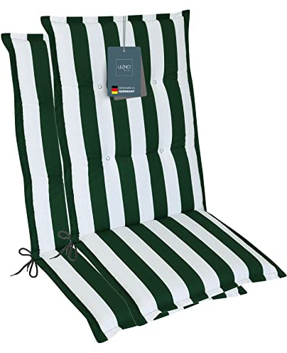 LILENO HOME Coussins pour chaise de jardin [2 pièces – à dossier haut], à rayures vertes, chaises longues confortables comme coussin d'assise pour meubles de jardin et chaises pliantes