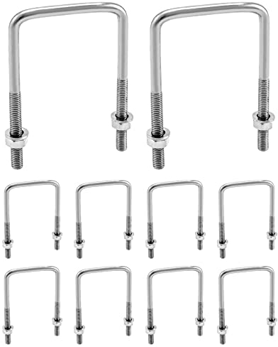 QWORK 10 Stück M6 U Bügel Edelstahl 304, 80 x 50 mm, Bügelschraube, mit Mutter und Unterlegscheibe, für Rohrleitungen, Gebäudeinstallation und Industrielle Anwendungen