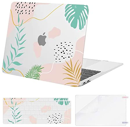 MOSISO Hülle Case Kompatibel mit MacBook Air 13 Zoll 2021 2020 2019 2018 A2337 M1 A2179 A1932 Touch ID, Plastik Künstlerisch Blätter Hartschale&Tastaturschutz&Displayschutzfolie,Transparent