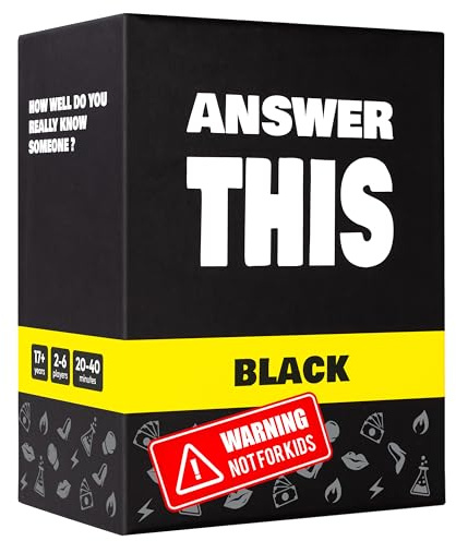 The World Game Answer This - Black - Connaissez-Vous Vraiment Vos Amis ? - Jeu de Cartes Hilarant pour Adultes - Cartes de Conversation pour Une Soirée Jeux