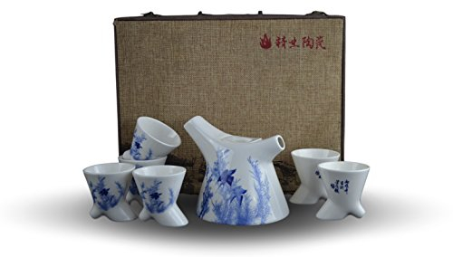 Desconocido Juego de té Azul y Blanco de pájaro y Flor de Cerezo Premium de 7 Piezas, Tetera Fina, Tazas de té Tradicionales