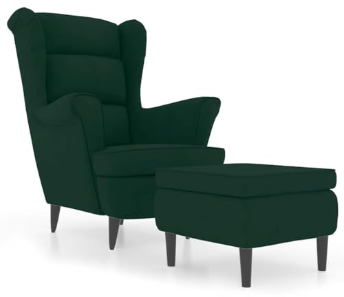 vidaXL Poltrona Schienale ad Ala con Poggiapiedi Verde Scuro Velluto