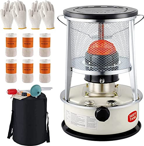 Portable Petroleum Heater, 3000 W Petroleum Stove for Indoors, Petroleum Heater, Height-Adjustable Heater with 6 Wicks and 3 Gloves, for Ice Fishing, Hiking, Hunting, Survival A