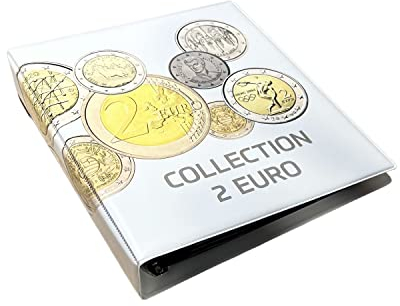 SCHULZ Münzalbum für 200 Münzen – Für 2 Euro Kunstleder – 10 Blätter mit 35x40 mm Fächern – Münzsammlung Aufbewahrung.