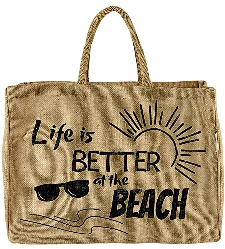 Domelo Einkaufskörbe. Bedruckte Einkaufstasche. Jute Tasche groß. Korbtasche, wasserabweisenden Strandtasche. Jutetaschen Shopper als Shopping bag. (Life on the Beach)