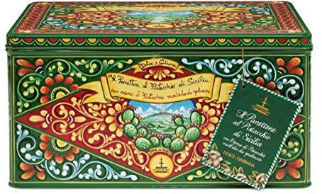 Panettone Artigianale al Pistacchio di Sicilia | Crema Spalmabile | Dolce & Gabbana | Spalmino Omaggio | 600g | Scatola da Collezione in Latta | Fiasconaro | Idea Regalo