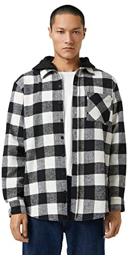 Koton Herren Check Plaid Jacket Hooded Detailed Shirt, Black Check (9c9), S EU