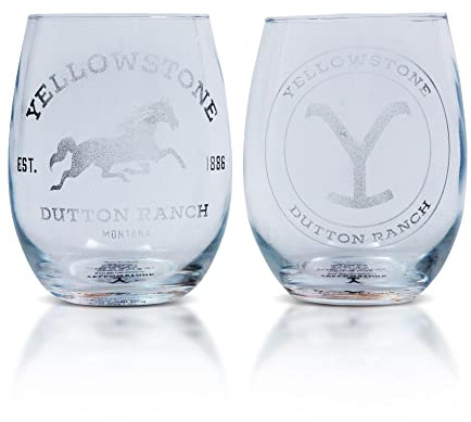 Toynk Yellowstone Dutton Ranch 20-Ounce Stemless Wine Glasses | Set of 2