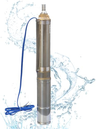 LFGUD Deep Well Submersible Pump, 1HP 33gpm Flow with 9.8ft Electric Cord 4 OD Pipe Submersible Bore Pump 1.25 inch Outlet Water Pump Stainless Steel Water Pump for Industrial, Irrigation