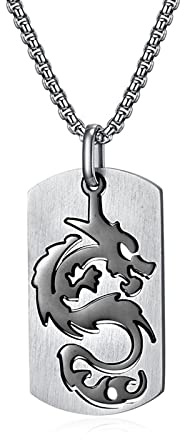 KnSam Edelstahl Y Herren Kette mit Anhänger Drachen, Ketten Vintage Halskette Erbskette für Männer-Schmuck, Silber