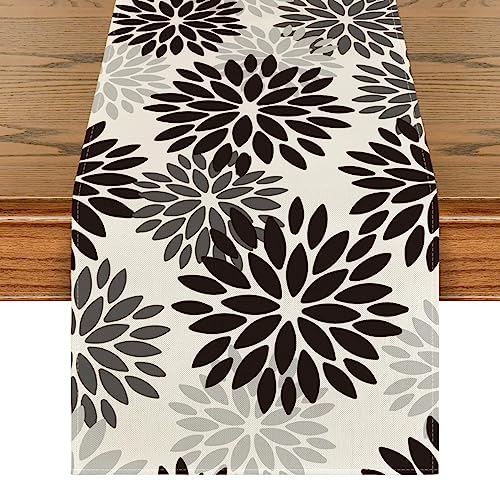 Artoid Mode Camino de mesa con diseño de flores, color negro, dalias, Halloween, temporada otoño, cocina, decoración de interior, vacaciones, fiesta, decoración, 40 x 140 cm