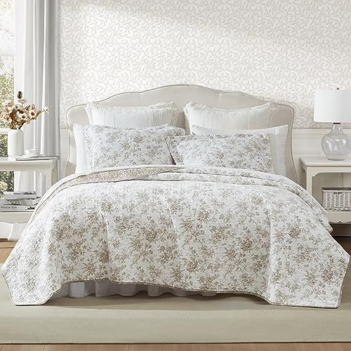 Laura Ashley - Twin Quilt Set, Reversible Floral Cotton Bedding with Matching Sham, Home Decor for All Seasons (Walled Garden Brown, Twin)