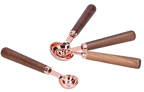 Acouto measuring, 4pcs Rose Gold with Scale Stainless Steel Measuring Spoon for Home Kitchen Dry or Liquid Fits in Spice Jar (12)