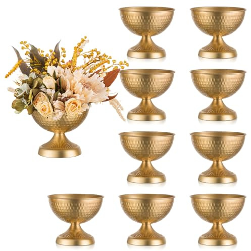 Sziqiqi Metall Urn Vase Gold: Kleine Vasen Hochzeitsdeko Tischdeko 10Stk | Dick, ⌀18.5cm/ H15cm/ T9cm, Weite Öffnung für Kunstblume, Vintage, Hochzeit, Taufe, Esstisch, Party, Landhaus