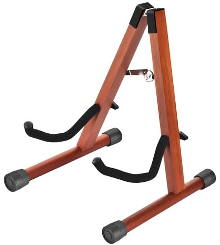 DOMMI Gitarrenständer, Holz Gitarrenständer für Akustikgitarre, E-Gitarre und Bass, Klappbarer A-Rahmen Guitar Stand mit Rutschfestem Gummi und Weichen Schaumstoffarmen, Einfach zu Montieren