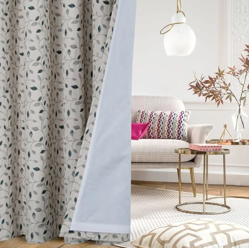always4u Floral Jacquard Curtains Pencil Pleat Lined Curtain for Living Room/Bedroom/Kitchen Room Darkening Blue Leaf Window Decoration Drapes 1 Pair W66*L72 Inches