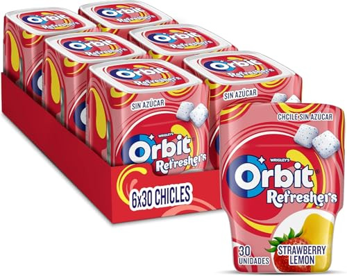 Orbit Fruity Refreshers Chicles Sin Azúcar Grageas 6 Botes x 30 u. | Chicles afrutados sin azúcar con cristales refrescantes -- formato bote práctico para la oficina y compartir en familia
